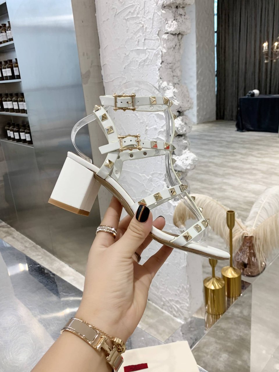 Valentino Garavani Rockstud Leather Sandals White view 6