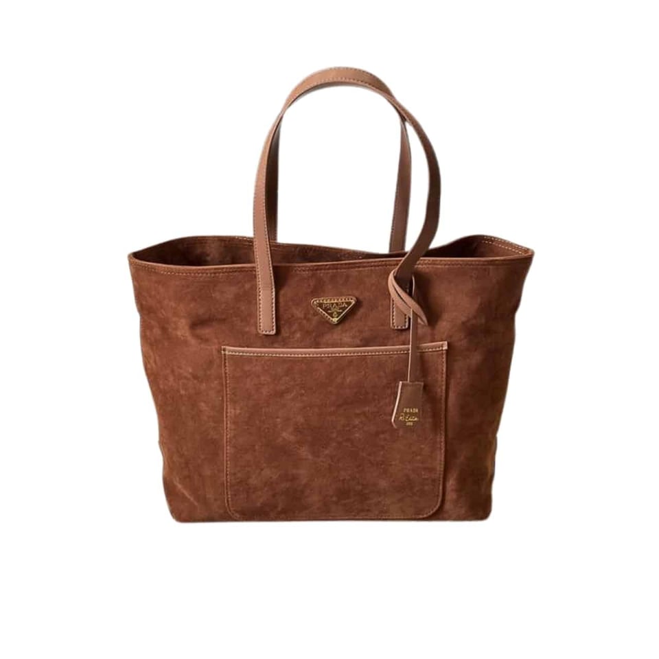 Prada Suede Double Tote Bag Cocoa Brown 35Cm view 2
