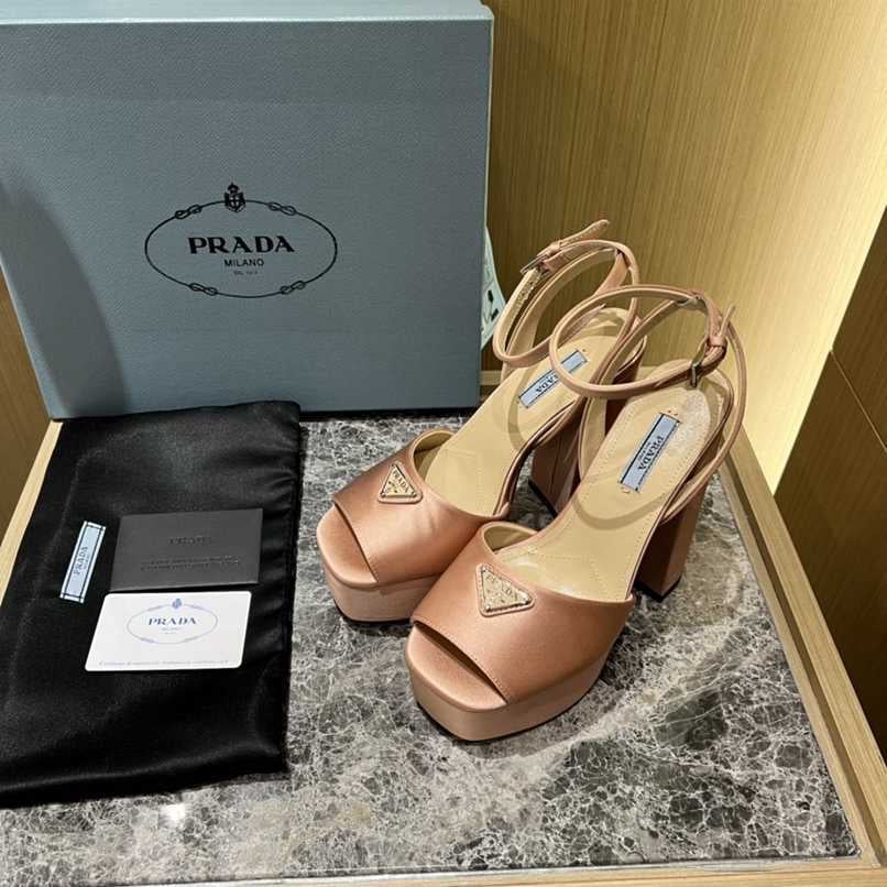 Prada High-Heeled Satin Beige Sandals view 8