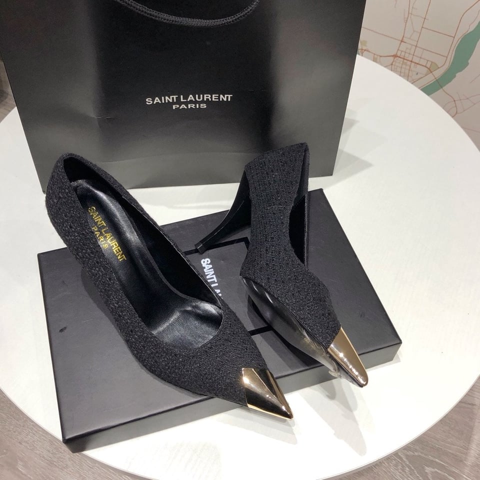 Saint Laurent Vesper Leather Trimmed Boucl? Pumps Black view 3
