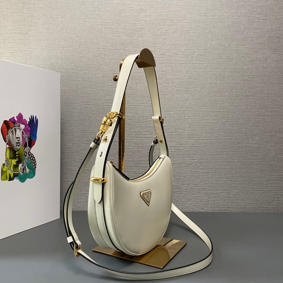 Prada Arqué Leather Shoulder Bag White 22.5cm view 6