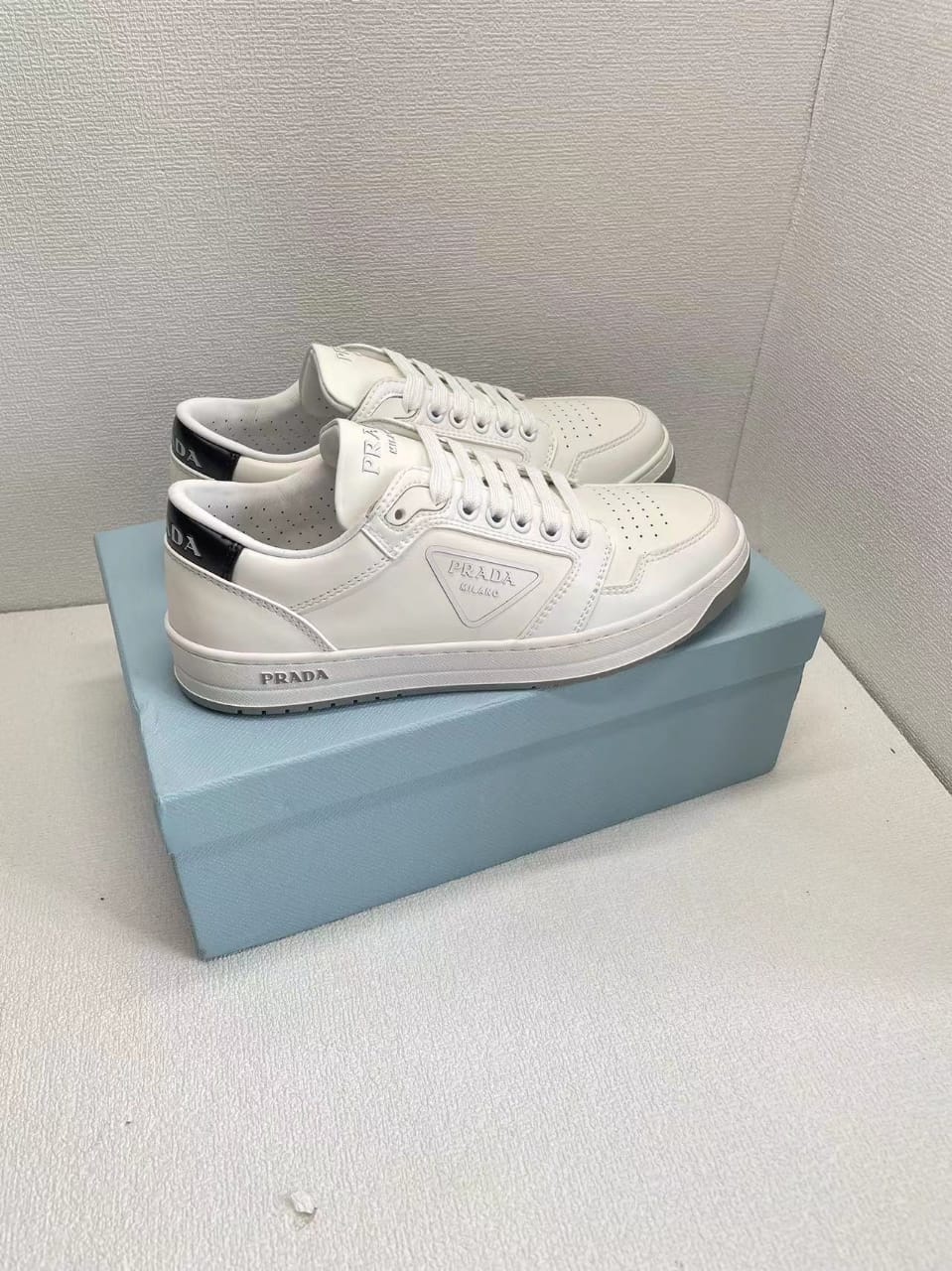 Prada District Perforated Leather Sneakers White view 4