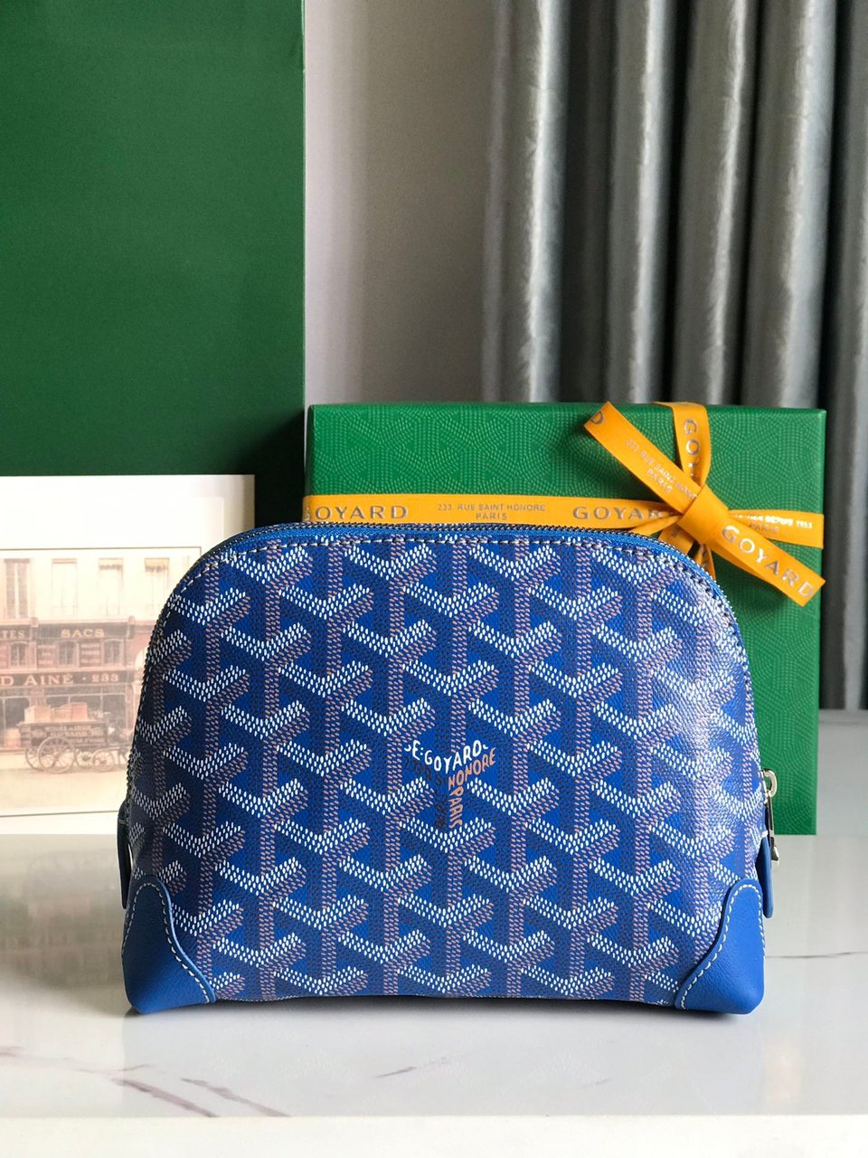 Goyard Vendôme Cosmetic Pouch 17cm Sapphire Blue Goyardine Canvas And Calfskin Trim view 4