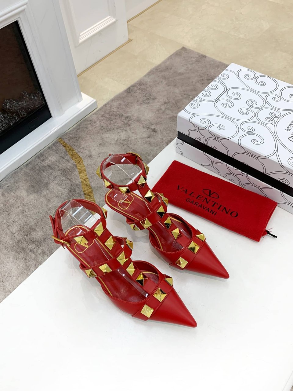 Valentino Garavani Roman Stud Kitten Heel Pumps Red view 3