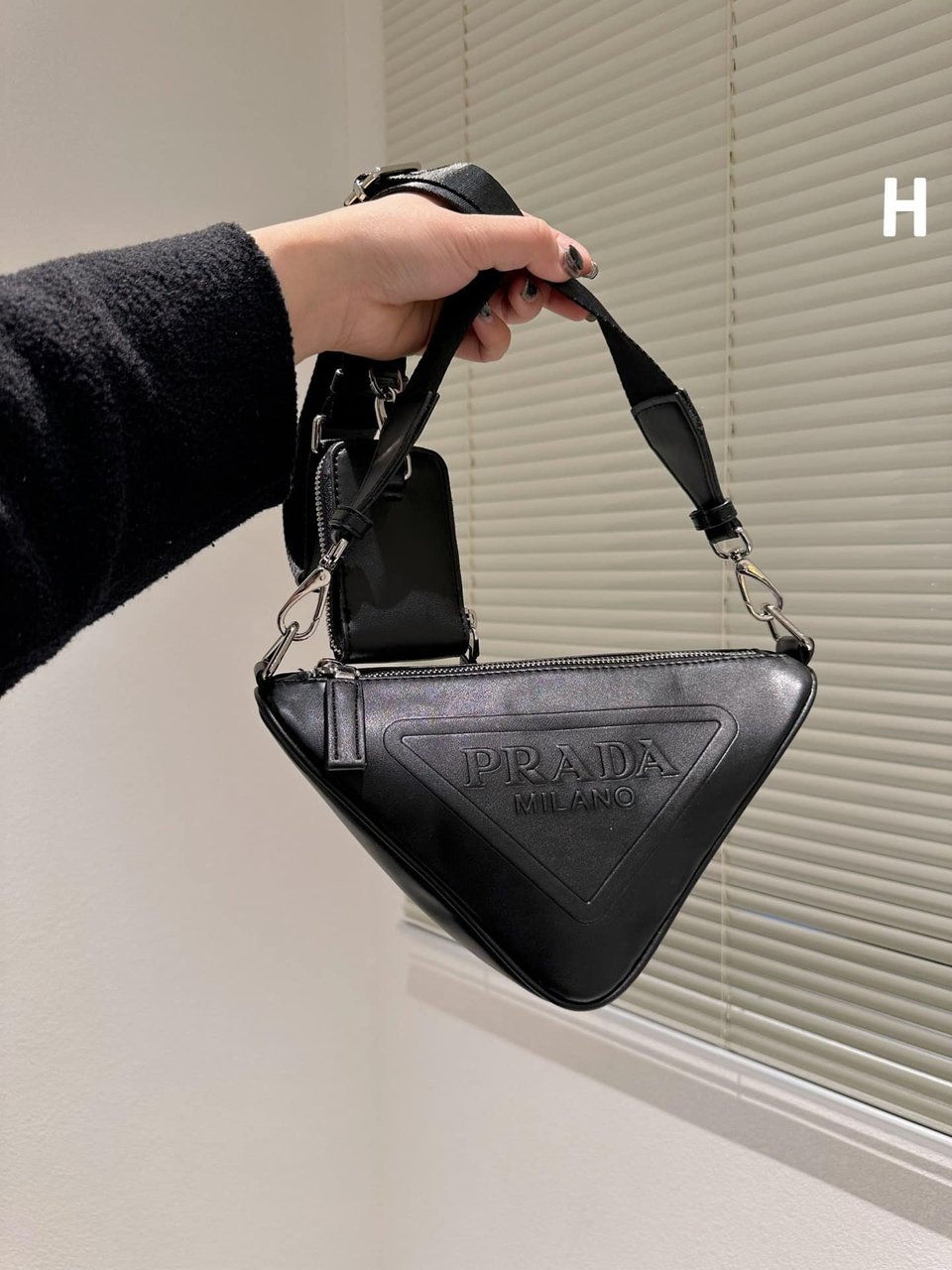 Prada Triangle Leather Mini Bag Black 27Cm view 11