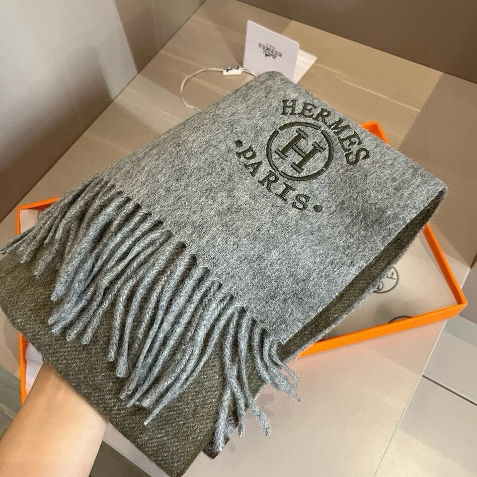 Hermes Cashmere Scarf Colorblock Brown Grey For Women 180cm view 5