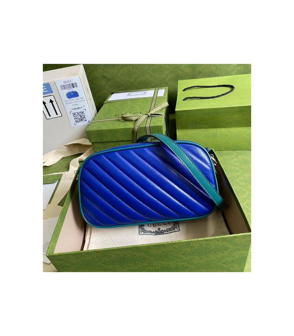 Gucci GG Marmont Small Shoulder Bag Blue and Emerald Leather view 5