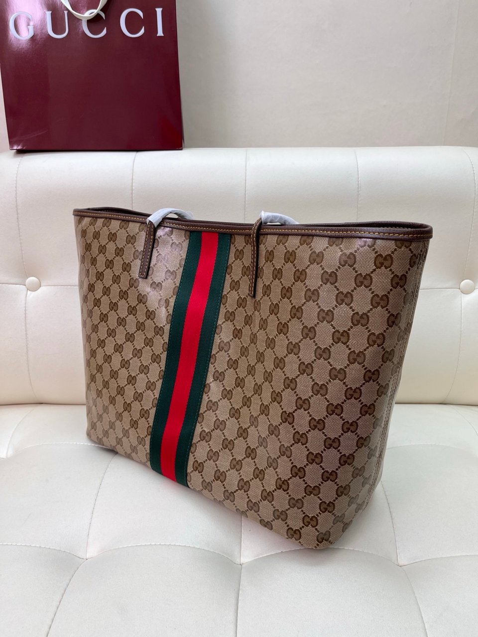 Gucci Tribeca Large Tote Bag 38cm/15in Sand And Brown GG Canvas 874745 view 3