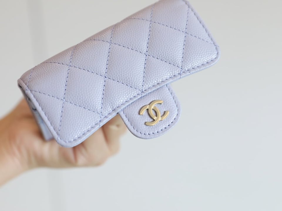 Chanel Flap Card Holder 11.3 Light Purple Grained Calfskin Gold Icon view 3