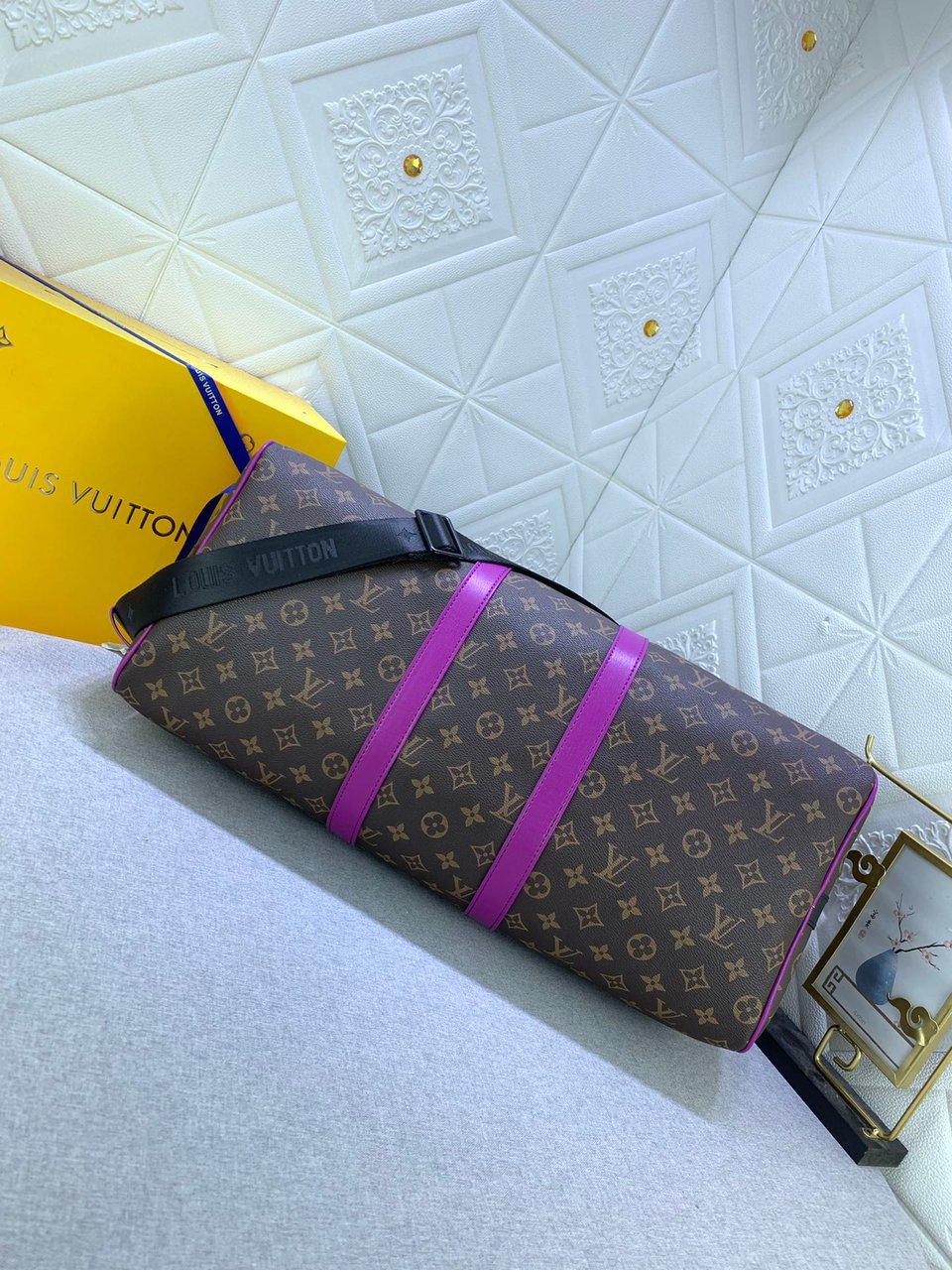 Louis Vuitton Keepall Bandoulire 50 Brown And Purple Line Macassar Canvasm46257 view 7