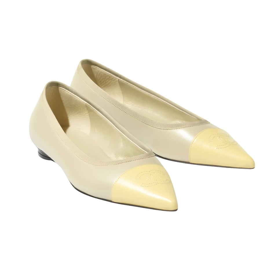 Chanel Ballet Flats In Iridescent Lambskin Light Khaki And Yellow