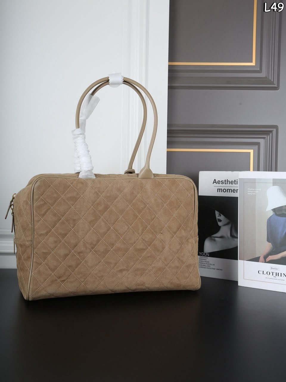 Chanel Maxi Bowling Bag Calfskin Suede, Calfskin Leather &amp; Gold-tone Metal Dark Beige 42cm/16.5in AS6212 view 3