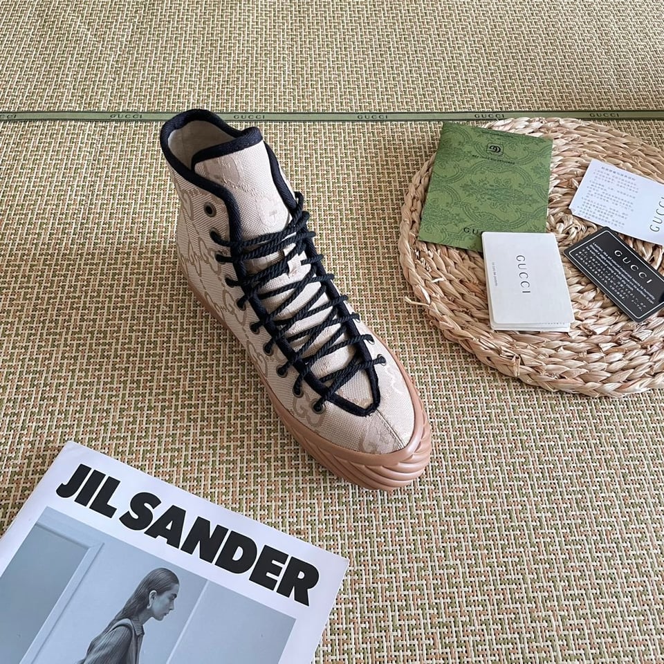 Gucci All Over Gg Logo High Top Sneakers Beige view 6