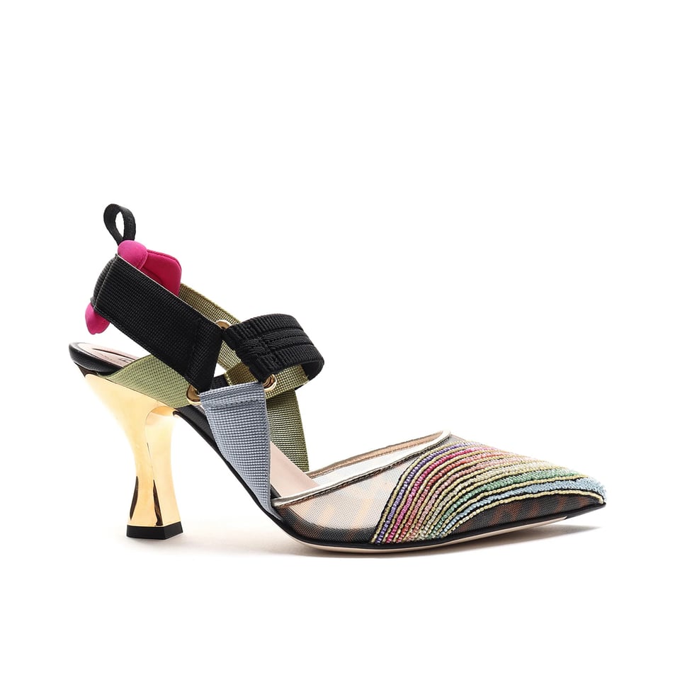 Fendi Colibri 85Mm Beaded Slingback Pumps Rainbow 8J8143Ai1E