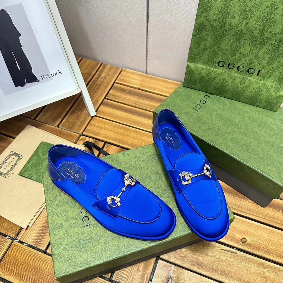 Gucci Horsebit Loafer With Crystals Blue Satin 759780 Knd90 4380 view 4