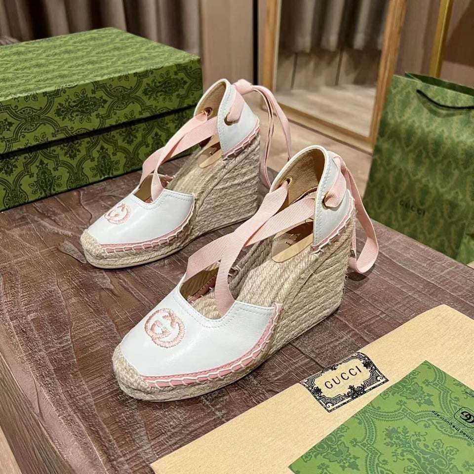 Gucci Gg Canvas Wedge Espadrilles Pink view 9
