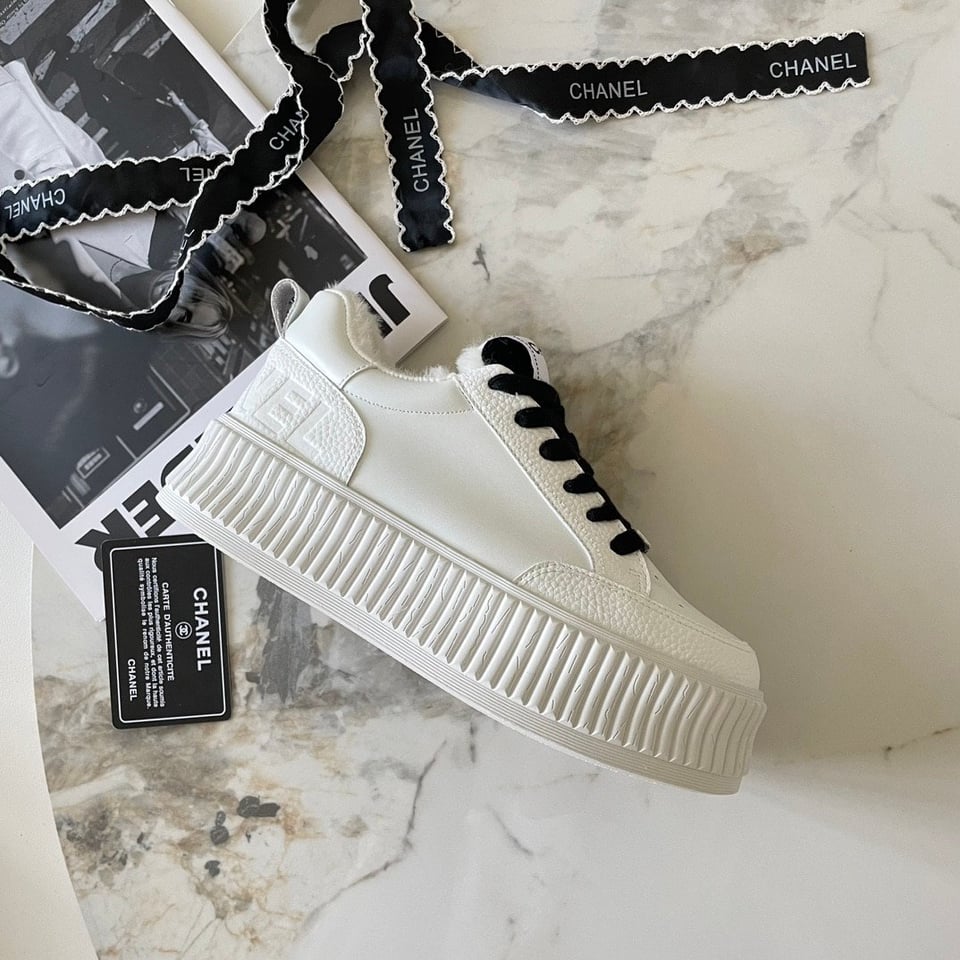 Chanel Winter Fur Sneakers White view 6