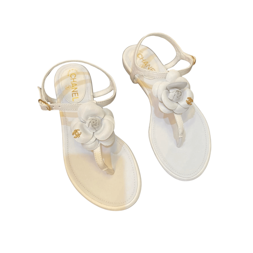 Chanel Jelly Rubber Camellia Sandals White view 2