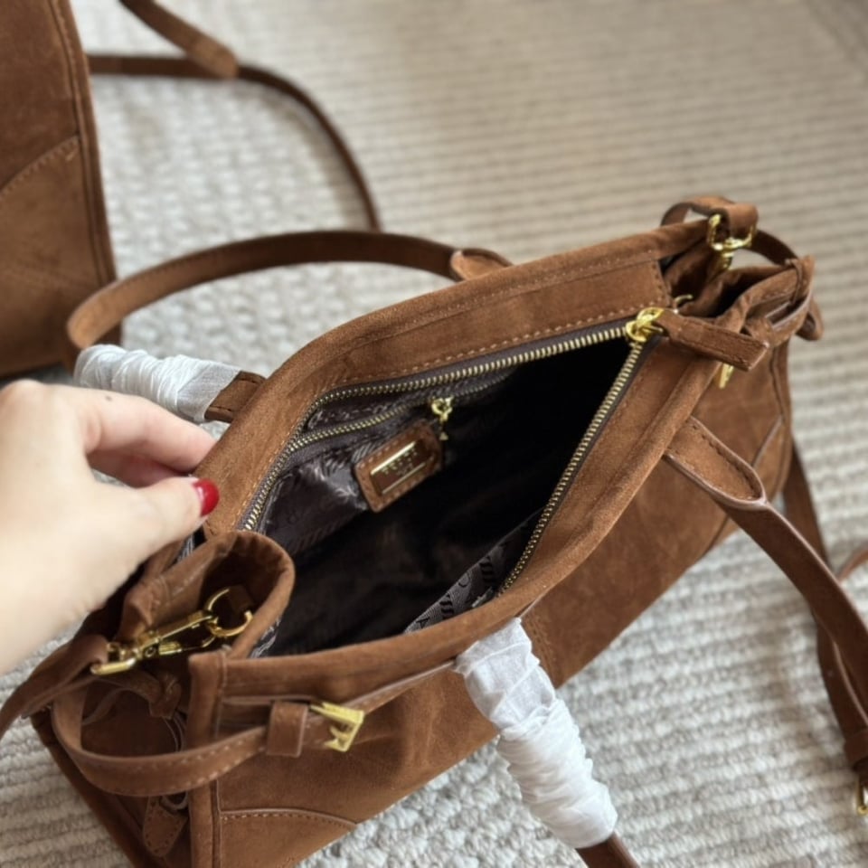 Prada Medium Suede Handbag Cocoa Brown 32Cm view 9