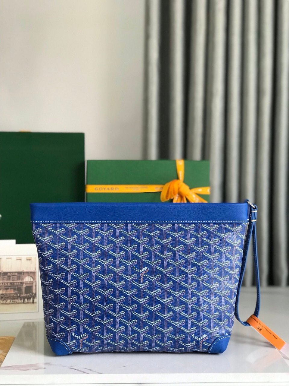 Goyard Conti Pouch 24cm Sapphire Blue Lambskin And Goyardine Canvas view 3