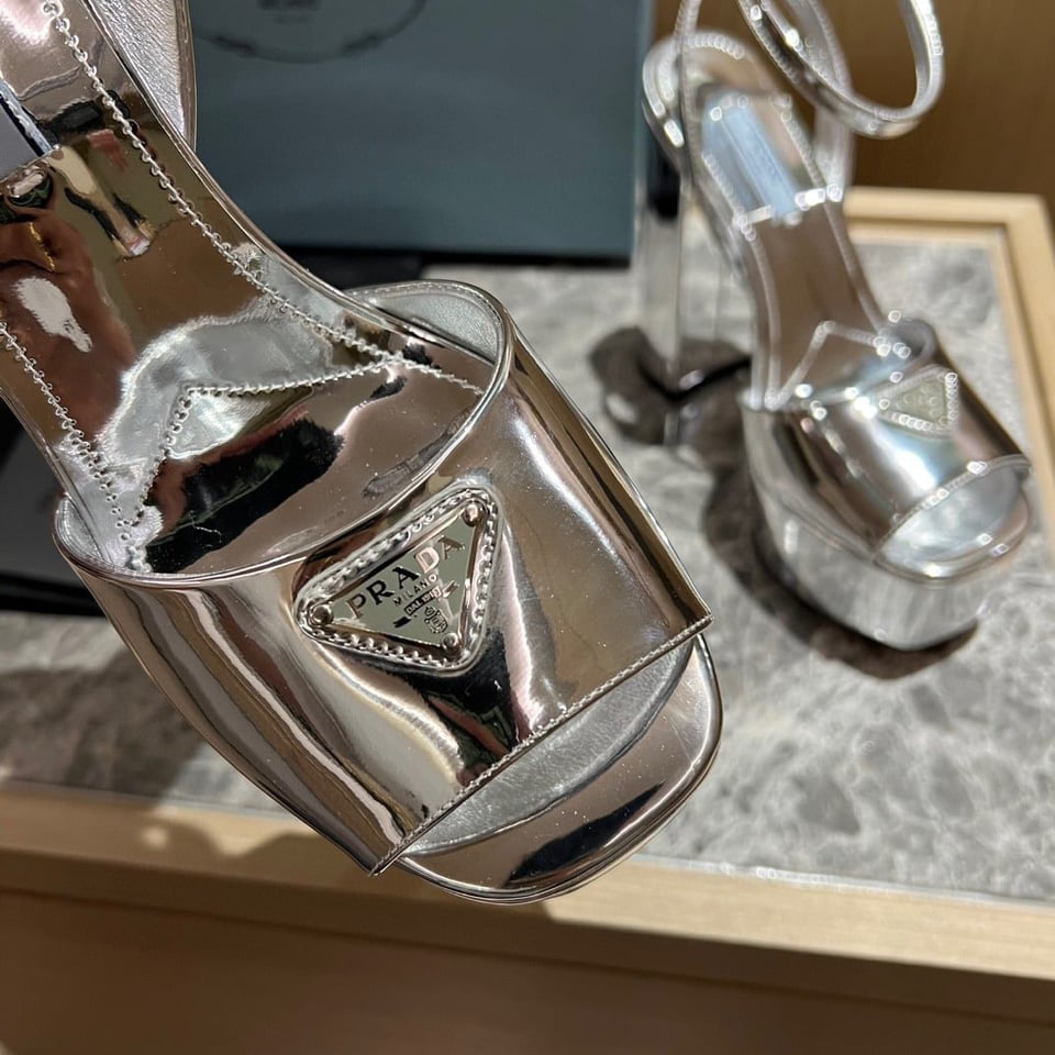 Prada Metallic Leather Platform Sandals In Silver 1Xp48B 3Au1 F0118 F 135 view 7