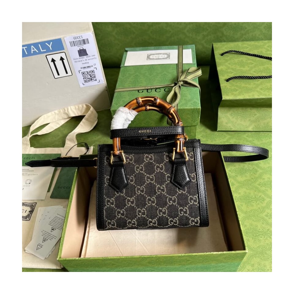 Gucci Diana Mini Tote Bag in Black Denim view 4