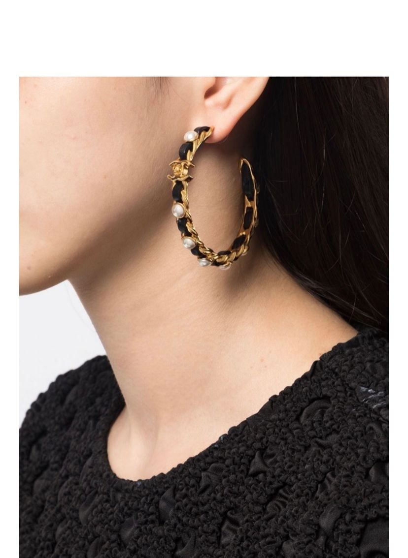 Chanel Gold &amp;Amp; Black Metal Hoop Earrings view 8