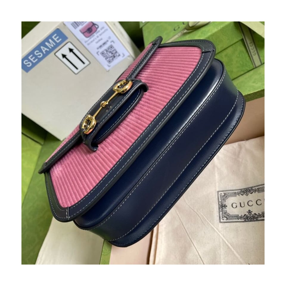 Gucci Horsebit 1955 Small Bag Pink Corduroy view 7