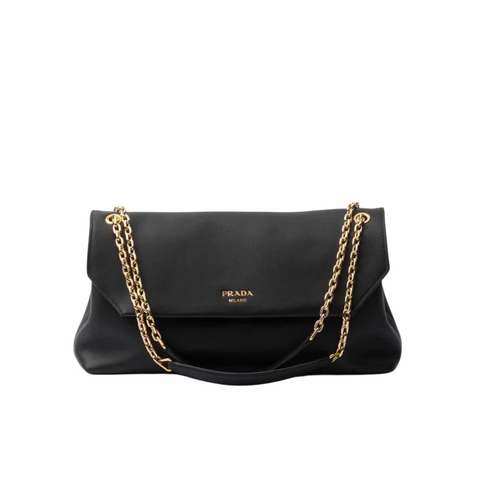 Prada Medium Leather Shoulder Bag Black 38Cm view 2