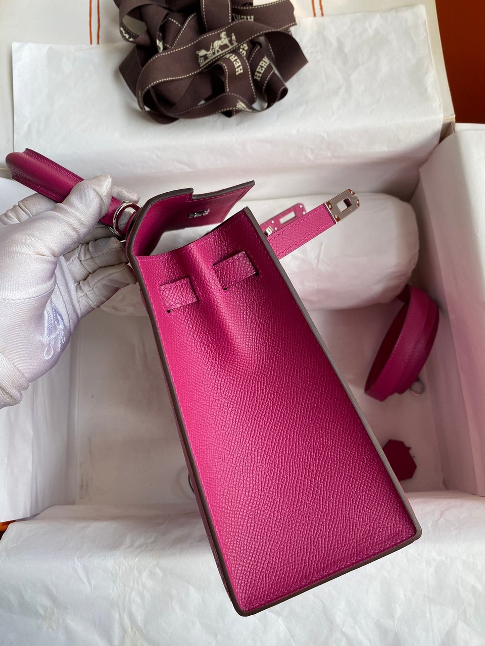 Hermes Kelly 25 Bag In Hot Pink Epsom Leather For Women 25cm/10in view 7