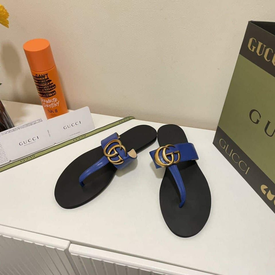 Gucci Double G Thong Leather Blue view 5