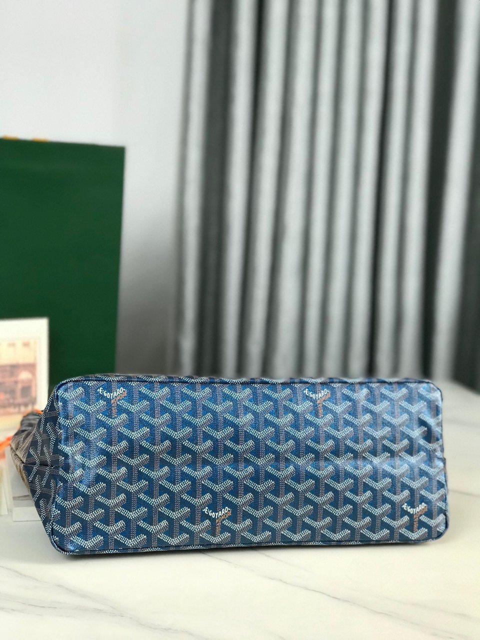 Goyard Bohème Hobo Bag 42Cm Deep Blue Canvas Chevroches Calfskin view 8