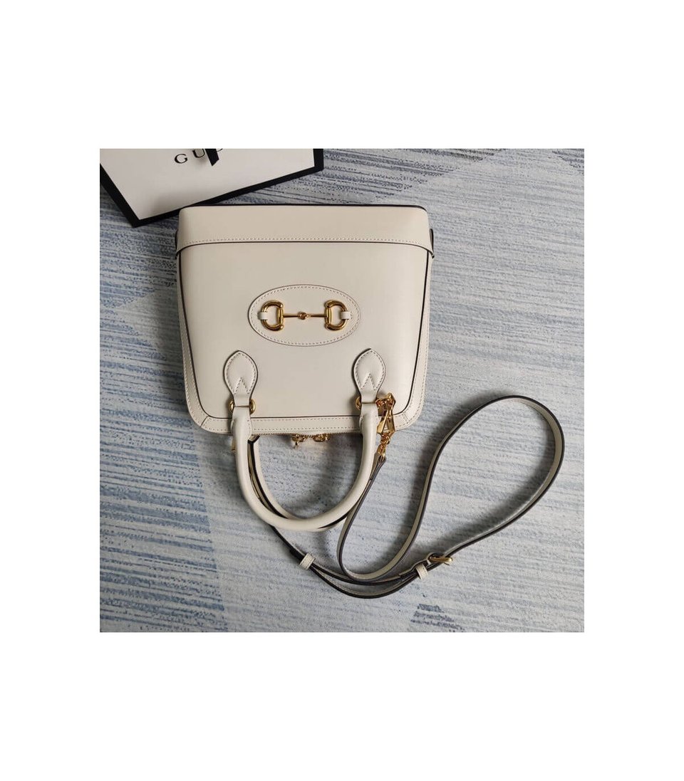 Gucci Horsebit 1955 Small Top Handle Bag in White Leather view 5