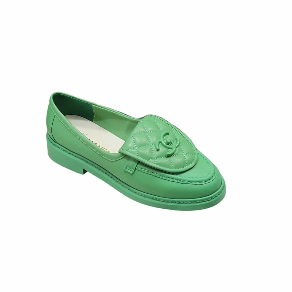 Chanel Cc Nib Turnlock Moccasins Flat Loafers Green view 2