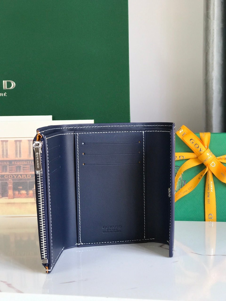 Goyard Saint-Gabriel Wallet 12 Cm Navy Blue Calfskin And Goyardine Canvas view 6