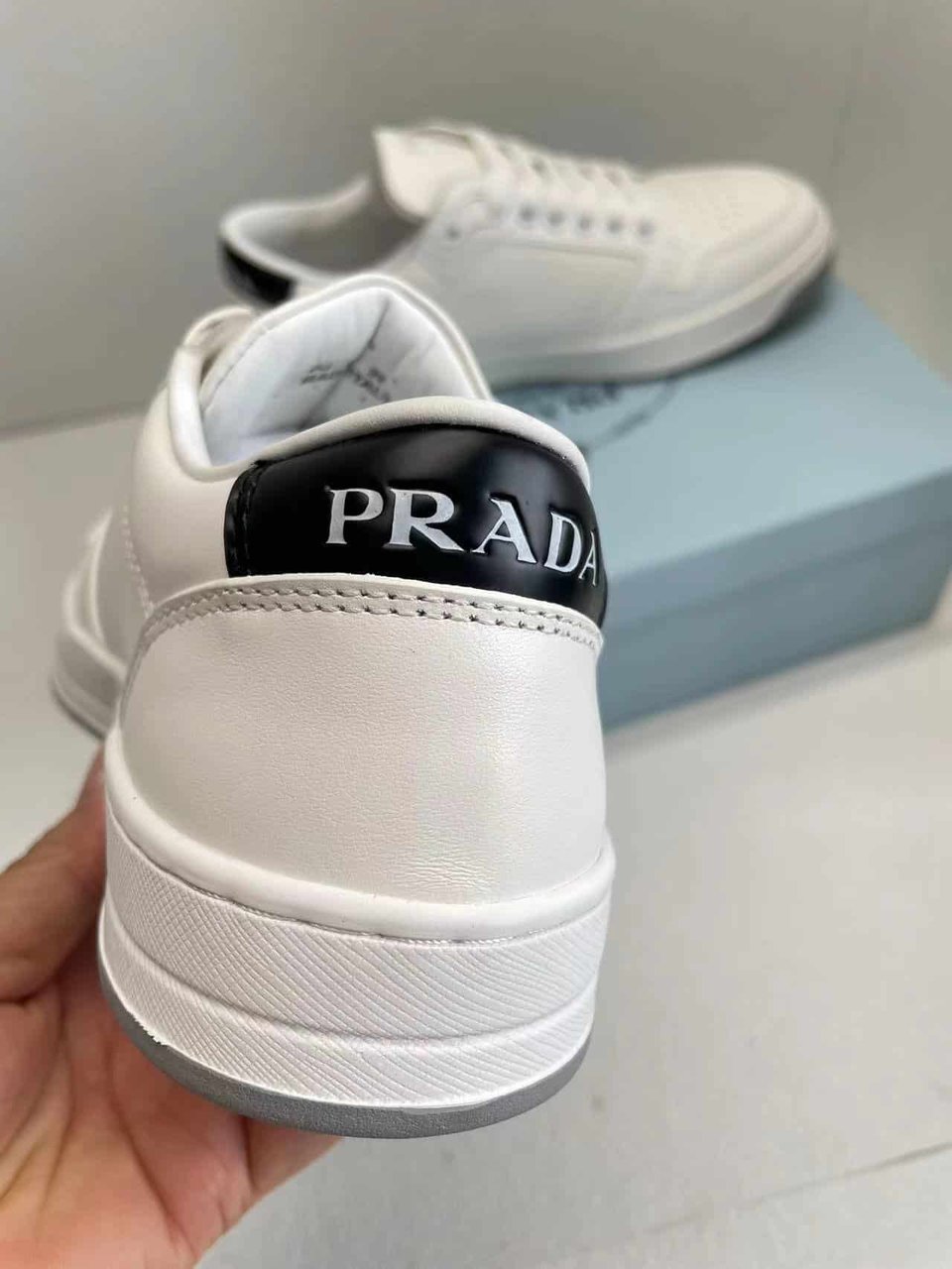 Prada District Perforated Leather Sneakers White view 7