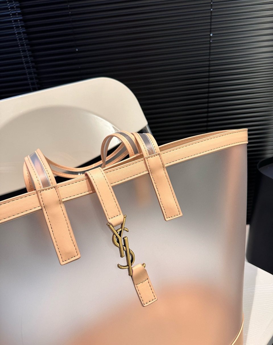 Saint Laurent Panier Medium In Vinyl And Vegetable Tanned Leather Brown 28 Cm view 6