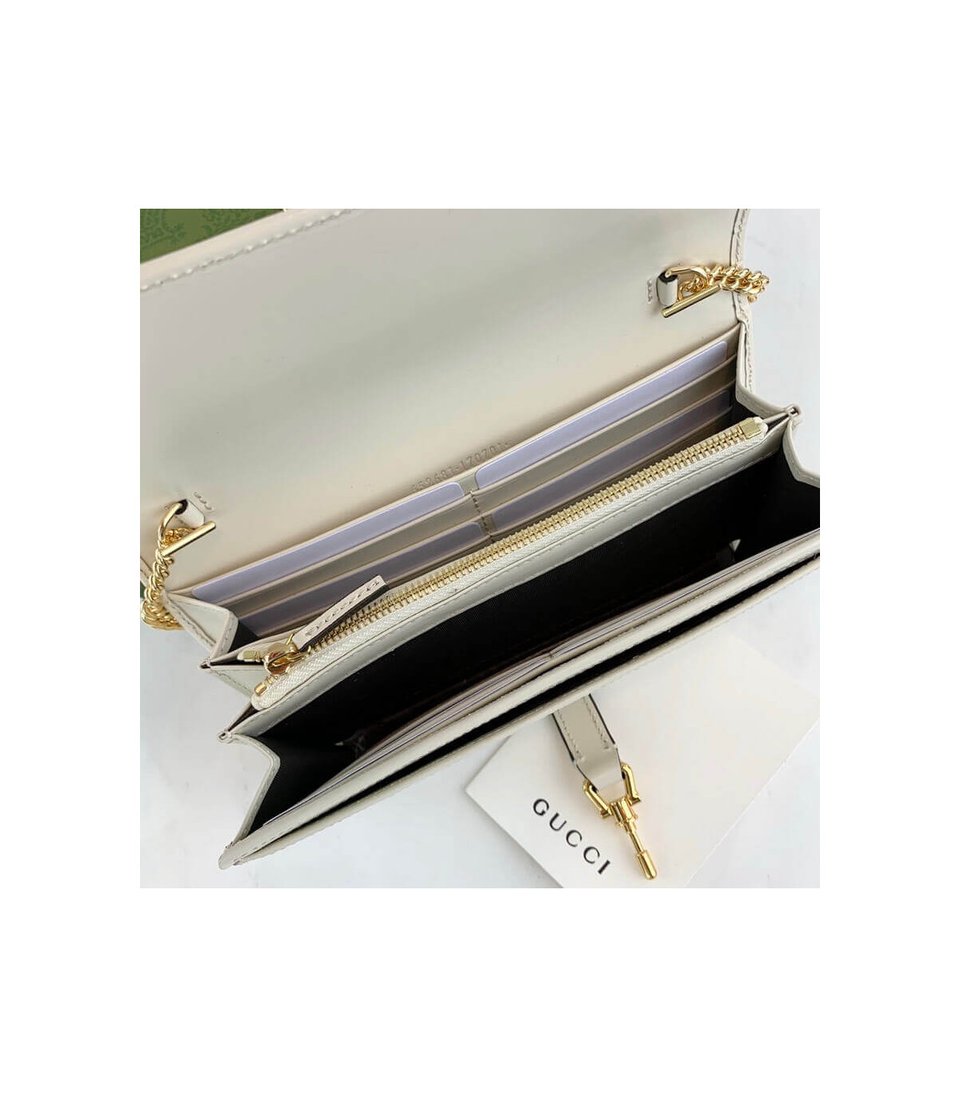 Gucci Jackie 1961 White Calfskin Chain Wallet 19cm view 9