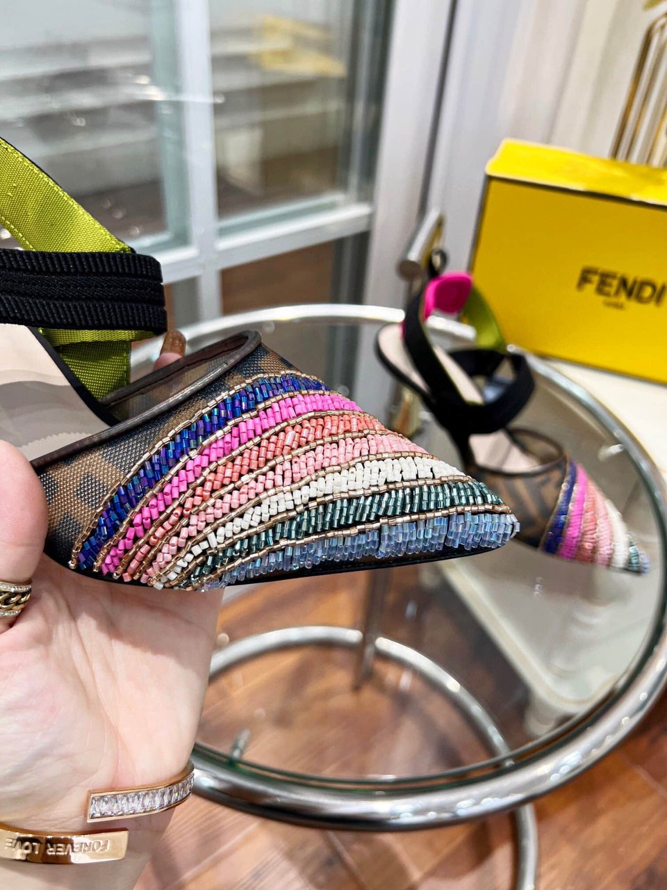Fendi Colibri 85Mm Beaded Slingback Pumps Rainbow 8J8143Ai1E view 10
