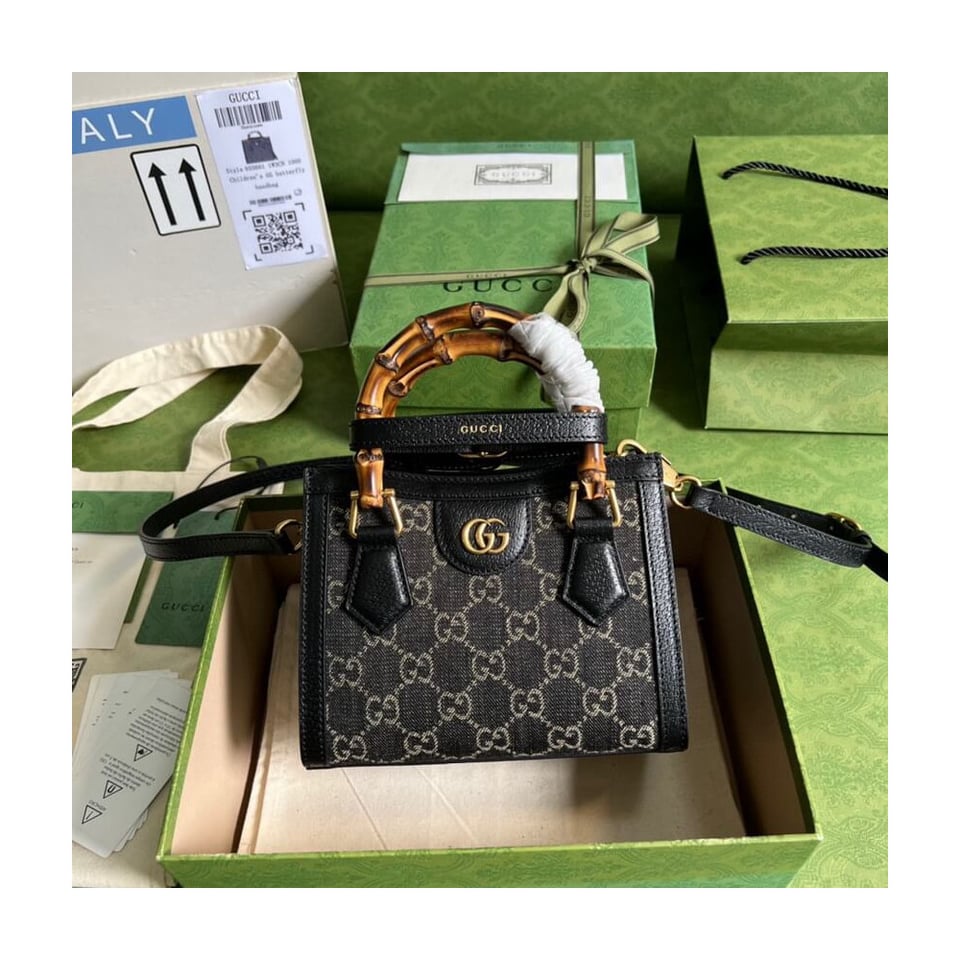 Gucci Diana Mini Tote Bag in Black Denim view 3