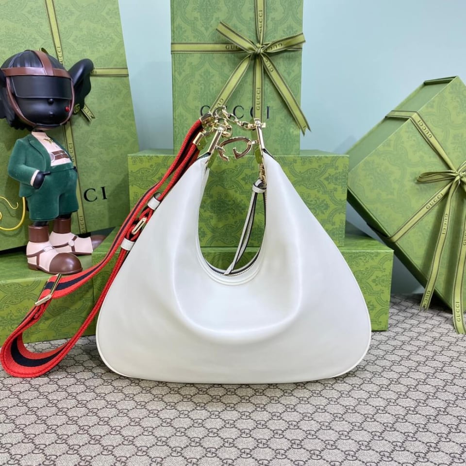 Gucci White Leather Attache Medium Shoulder Bag view 7