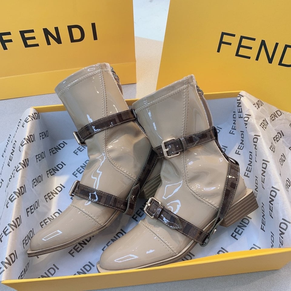 Fendi Buckle Patent Neoprenefendi Short Flat Boots Brown view 4