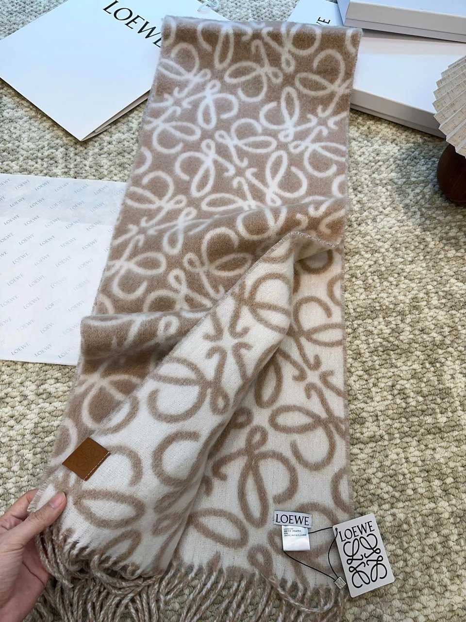 Loewe Mohair Scarf Anagram Beige For Women 186cm view 4