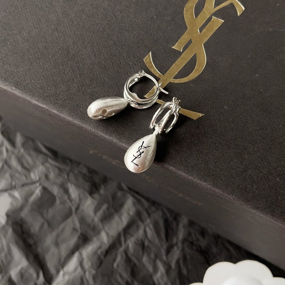 Saint Laurent Teardrop Earrings With Ysl Logo Silver view 4