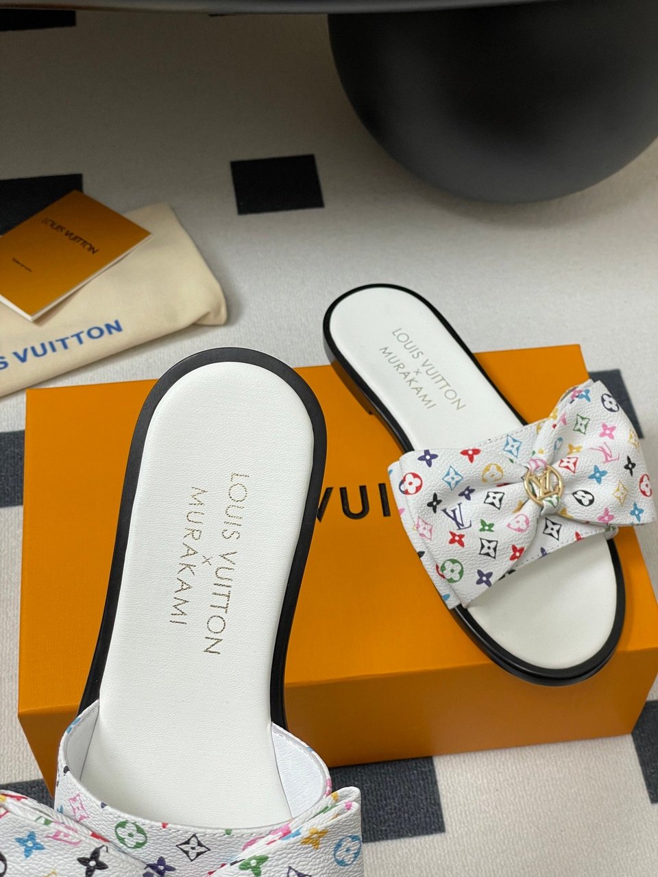 Louis Vuitton x Takashi Murakami Lily Flat Mule Bow Slide Sandals White 1AGVYA view 6