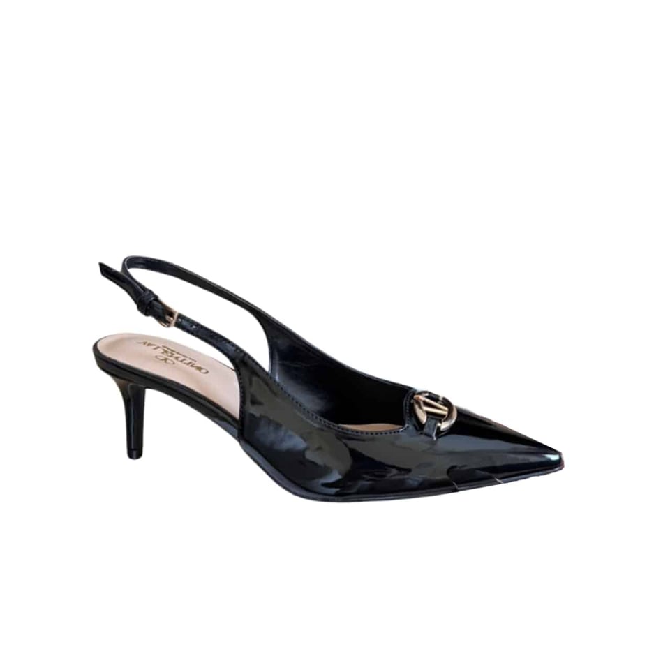 Valentino Vlogo Shiny Leather Leather Heels In Black view 2