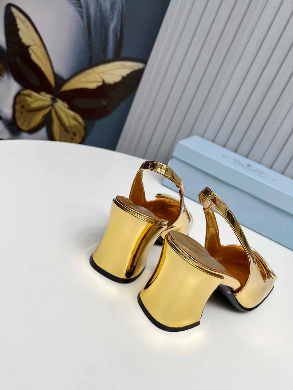 Prada Leather Slingback Pumps Gold view 4