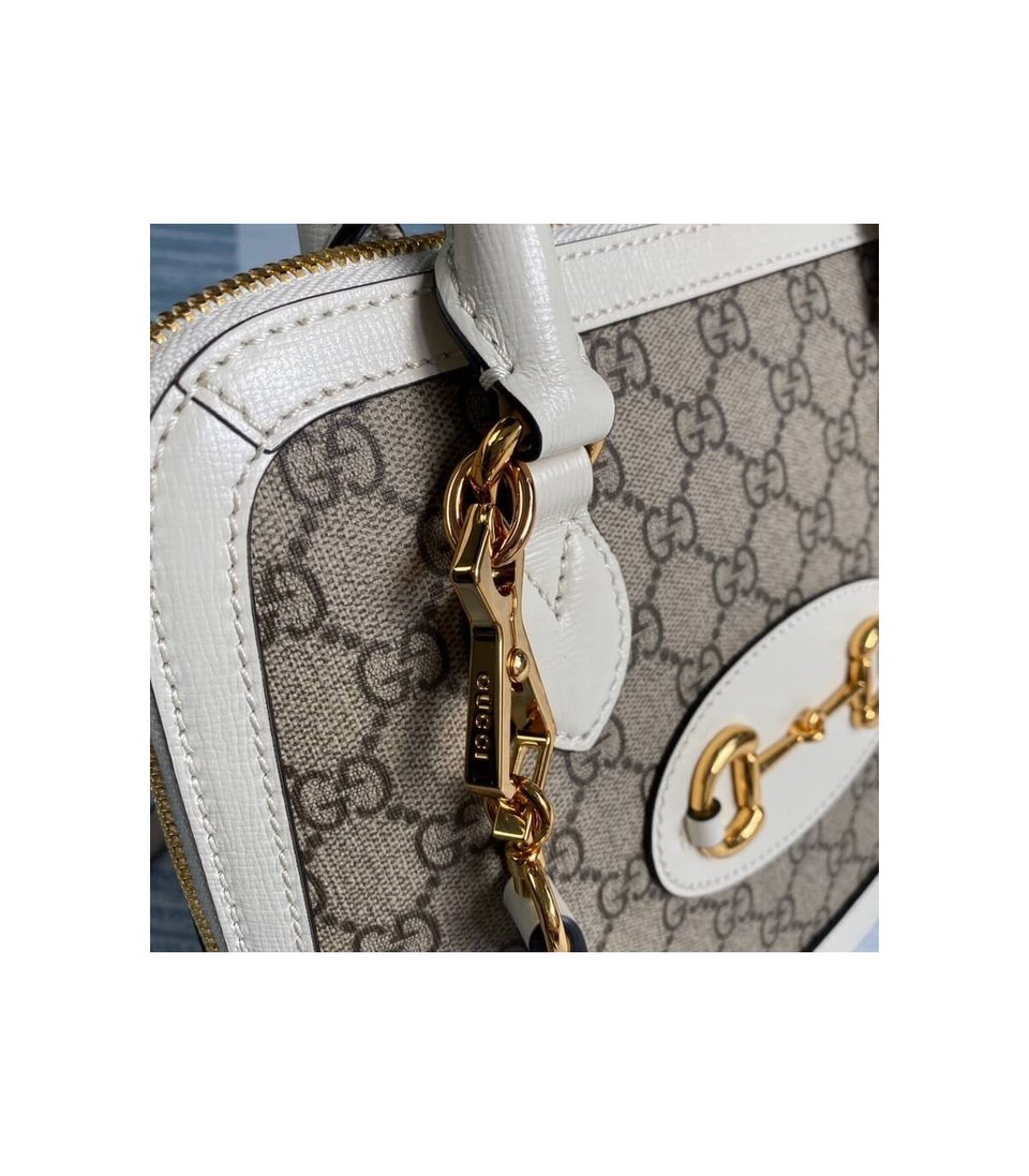 Gucci 1955 Horsebit mall Top Handle Bag In White GG Supreme Canvas 25cm view 10