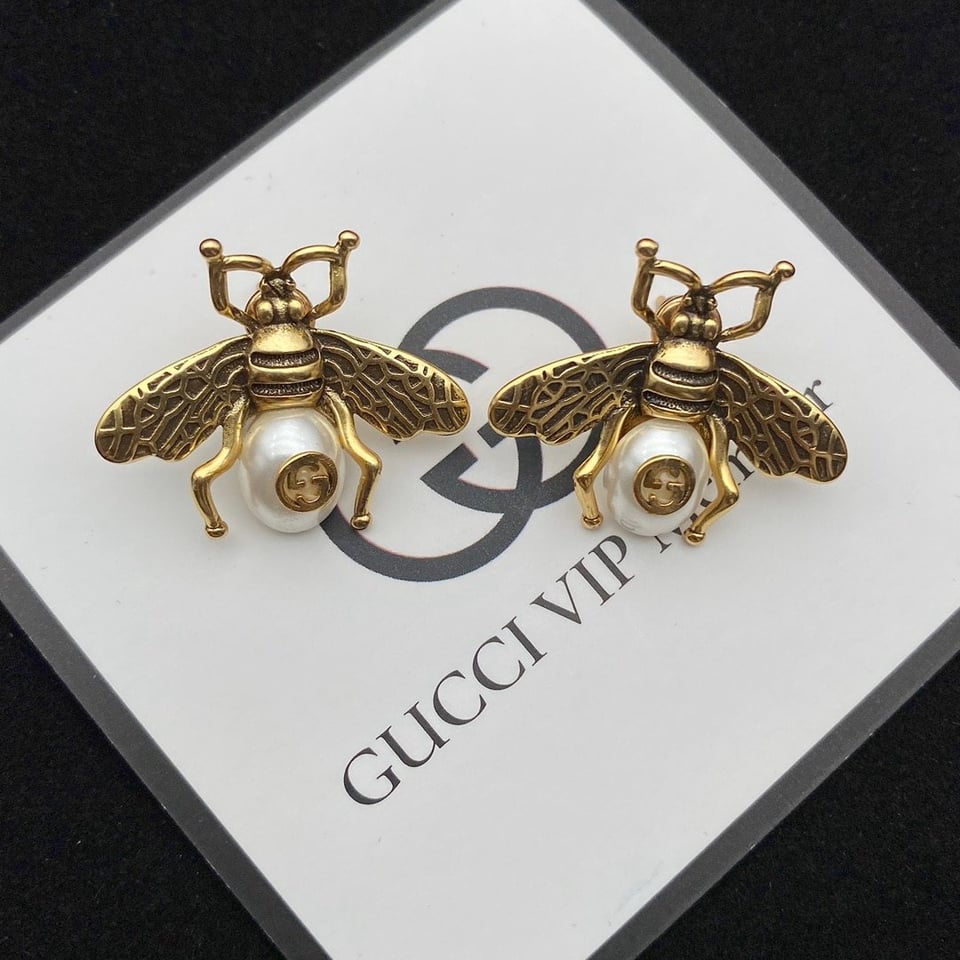 Gucci Gg Bee Pearl Gold Earrings view 5