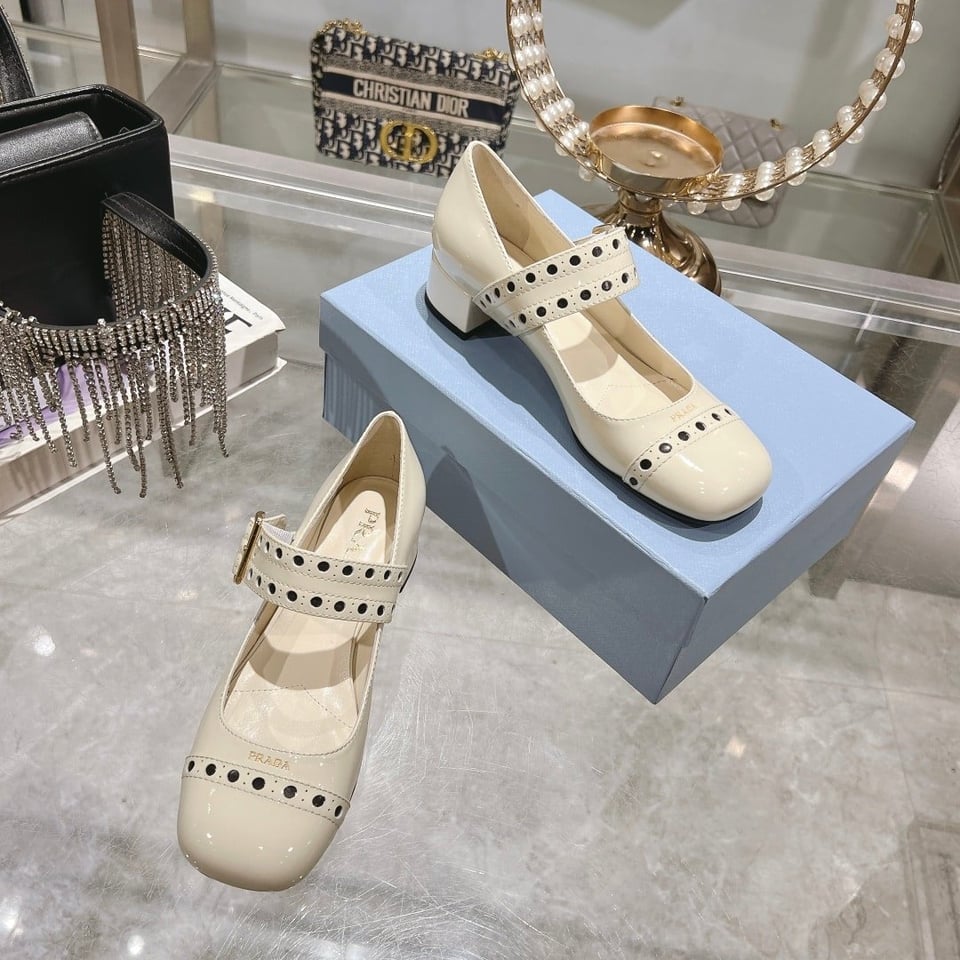 Prada Patent Leather Mary Jane Pumps White view 7